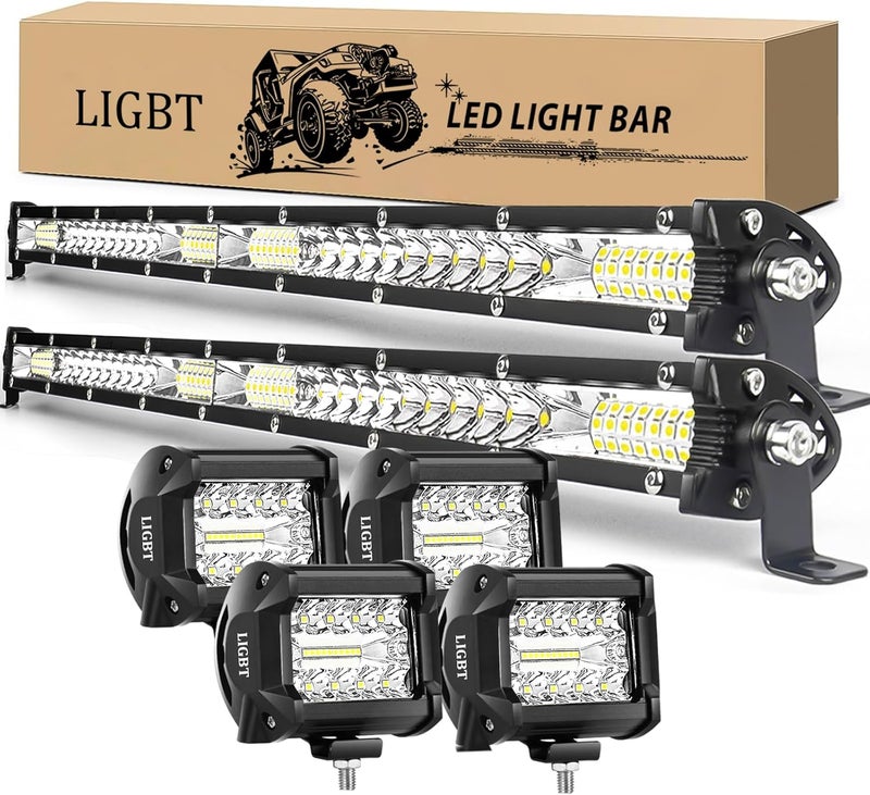 LIGBT 2 قطع 21 بوصة 204 واط شريط ضوء LED نحيف 4 قطع مصابيح LED 4 بوصة 60 واط مجموعة ضوء ضبابي للقيادة مصابيح عمل مصباح سقف مصباح بامبر مصابيح خارج الطريق لشاحنات 4x4 SUV ATV UTV - Image 1